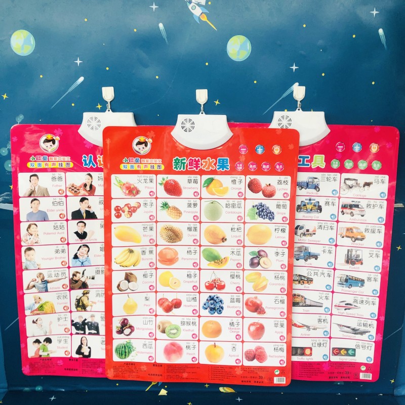 2021 new children learn early teaching cognitive animal figures fruit figures English letters bifacial crystal wallchart