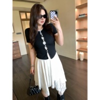Wang Pupu slightly chubby mm gentle wind fake two piece splicing casual slimming body-covering temperament waist-cinching short-sleeved dress for women