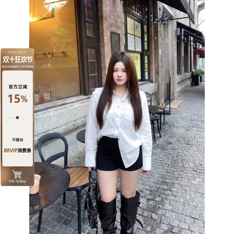 Wang Grape Slightly Chubby mm American Retro Shorts Autumn High-Waisted Wide-Brimmed Side Zipper Basic Versatile Shorts Dm1974 Wang Grape Slightly Chubby mm American Retro Shorts Autumn High-Waisted Wide-Brimmed Side Zipper Basic Versatile Shorts Dm1974