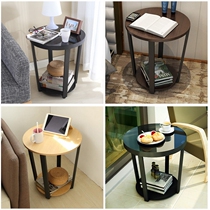 Side modern simple American small round table coffee table mini casual tempered glass iron side cabinet sofa corner