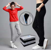 Autumn and winter plus velvet sports trousers womens running fitness cotton straight leg slacks long pants middle school students black plus size sweatpants