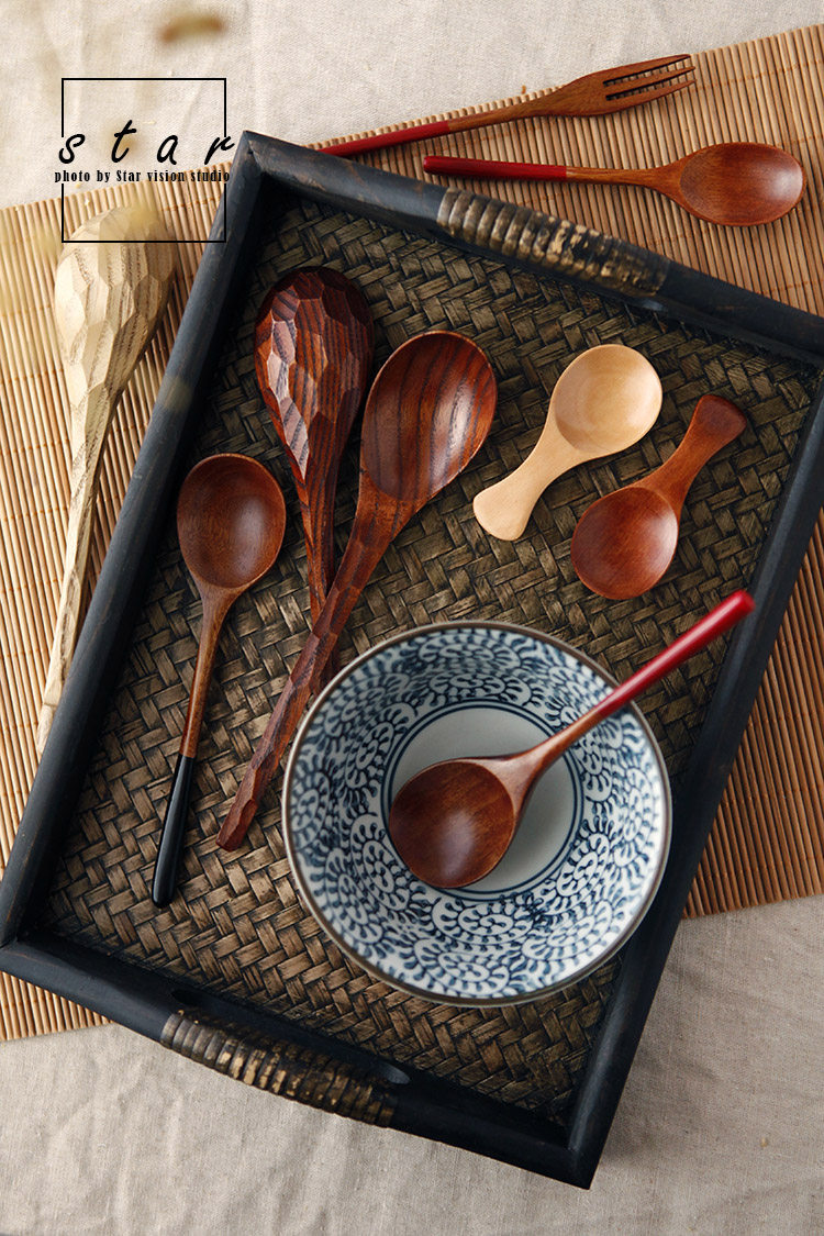 Chinese Japanese wooden spoon collection gourmet soup food dry food photography shooting photo props background