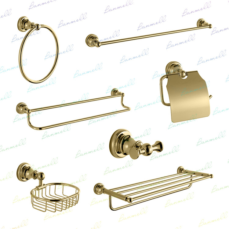 Export UK Order Pure Copper Vintage Style Zirconium Gold Powder Room Shelf Bathroom Hardware Pendant Set