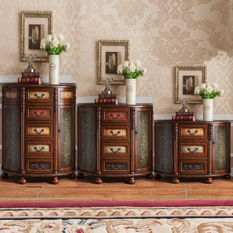 American European-style rural retro solid wood color painted door hall semi-circle Xuanguan cabinet Multifunctional Containing Cabinet