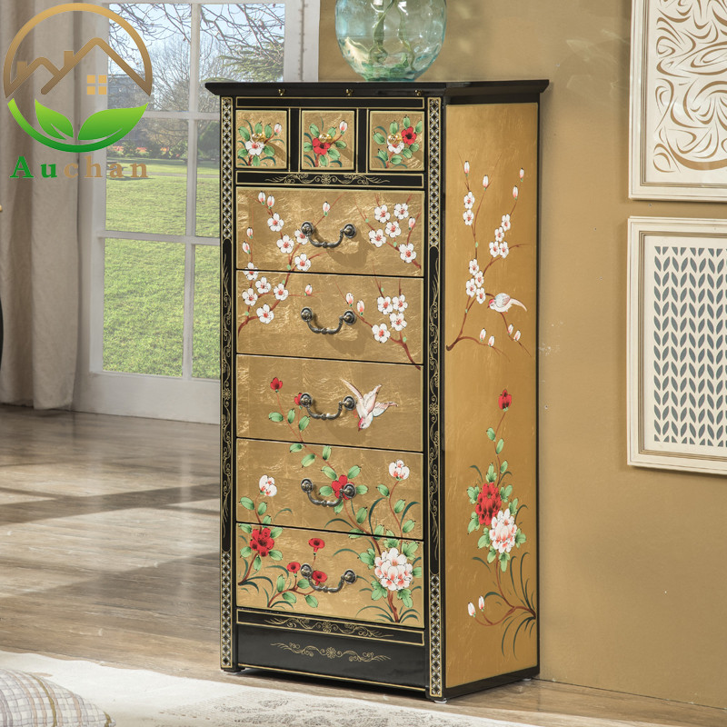 American glossy gold leaf painted foyer bucket cabinet Entrance cabinet Multi-function storage cabinet