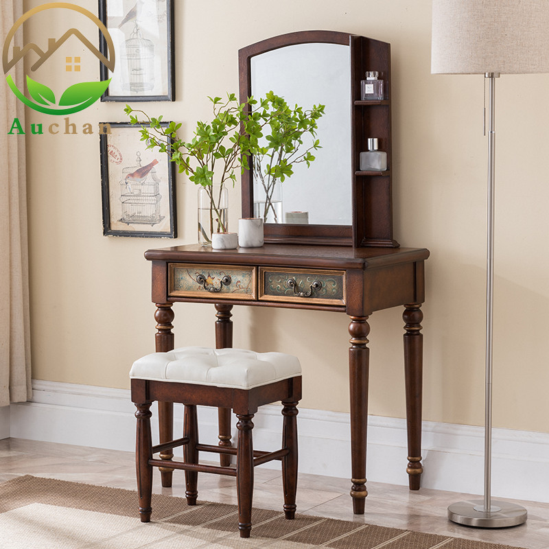 American Countryside Painted Retro Made Old Vintage Bedroom Solid Wood Makeup Bench Makeup Table