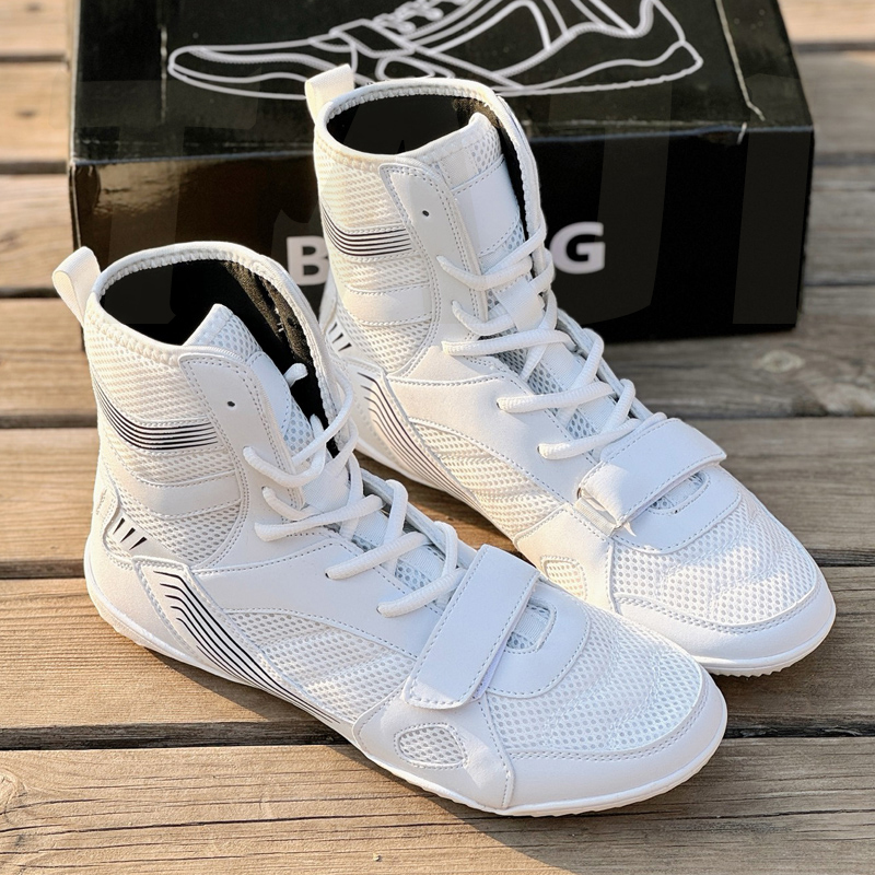 Professional Wrestling Shoes for Men and Women, High-Top Boxing Shoes, Combat Training Shoes, Long Boots, Muay Thai Fighting Fitness Mesh Sanda Shoes