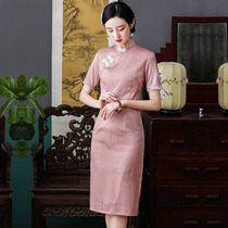 Cheongsam 2021 new young women Chinese style elegant retro waist short sleeve dress summer long