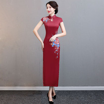 Long cheongsam 2021 new female retro slim temperament elegant catwalk performance clothing improved dress summer