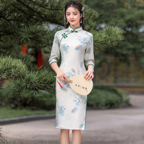 Medium long cheongsam 2021 new young female retro slim long sleeve modified dress autumn and winter