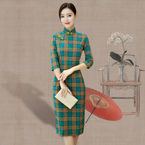Cheongsam young girl Chinese style daily improvement format mid-sleeve Qipa dress long temperament elegant