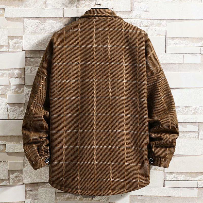 2020 Plaid Jacket for Men, Casual Spring and Autumn Single-Breasted Loose Fit Japanese Style Lapel Youth Short Woolen Coat
