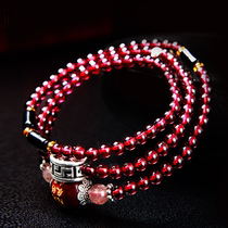 Natural garnet bracelet female natural 7A Three-Circle Bracelet Buddhist scriptures to enhance fortune and safety