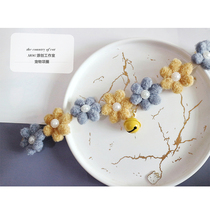 MOG Mody blue pet flower collar wool viscose cat dog with bell cat head pendant pink