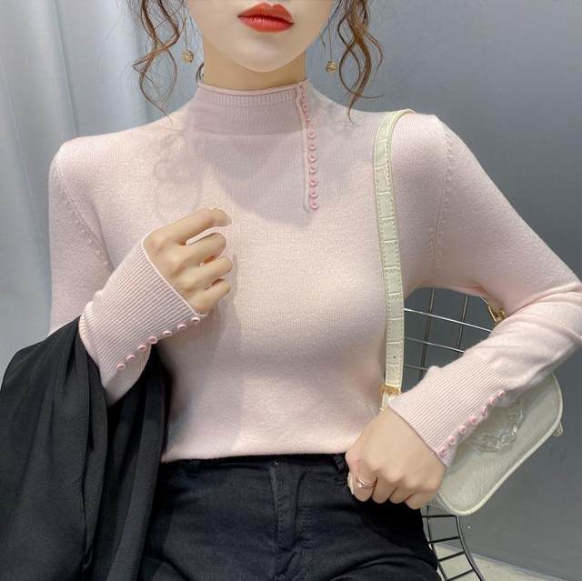 2022 autumn new button sweater women's loose Korean style round neck pullover long-sleeved all-match knitted bottoming shirt western style