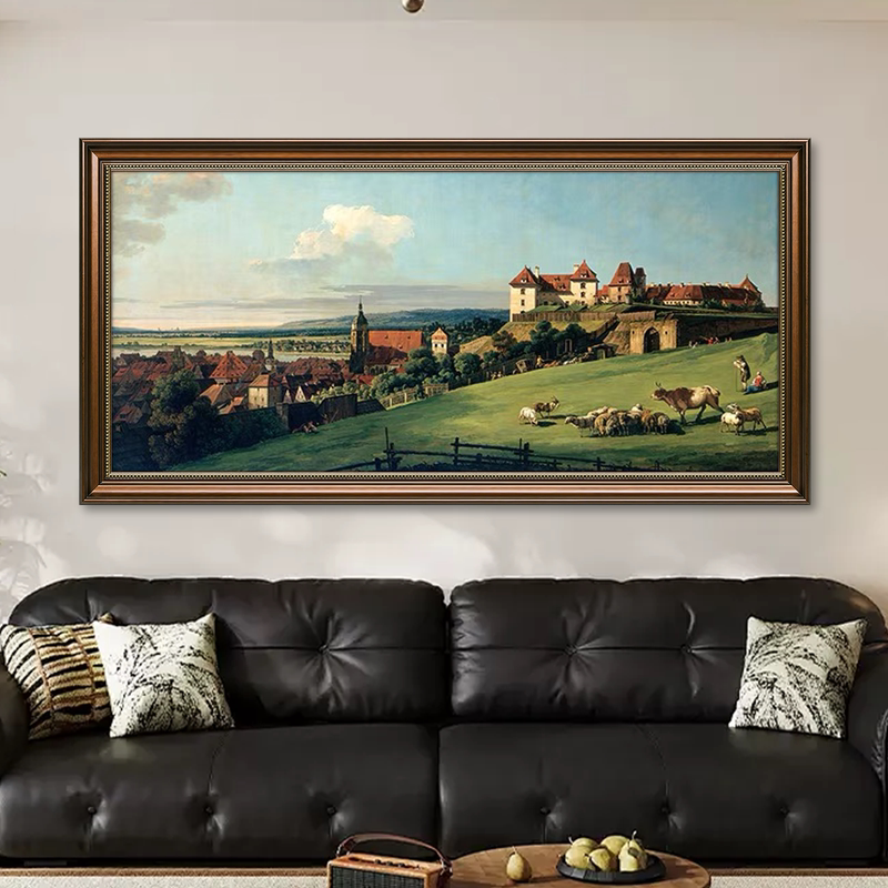 American-Style Decorative Painting, Sofa Background Wall Oil Painting, European-Style Wall Art, Light Luxury Entrance Hall Hanging Painting, Vintage Grassland Landscape Painting