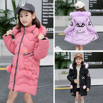 Childrens down jacket Girls  medium and long cotton coat 2021 new foreign style Korean version of the explosion of 13-year-old childrens coat tide