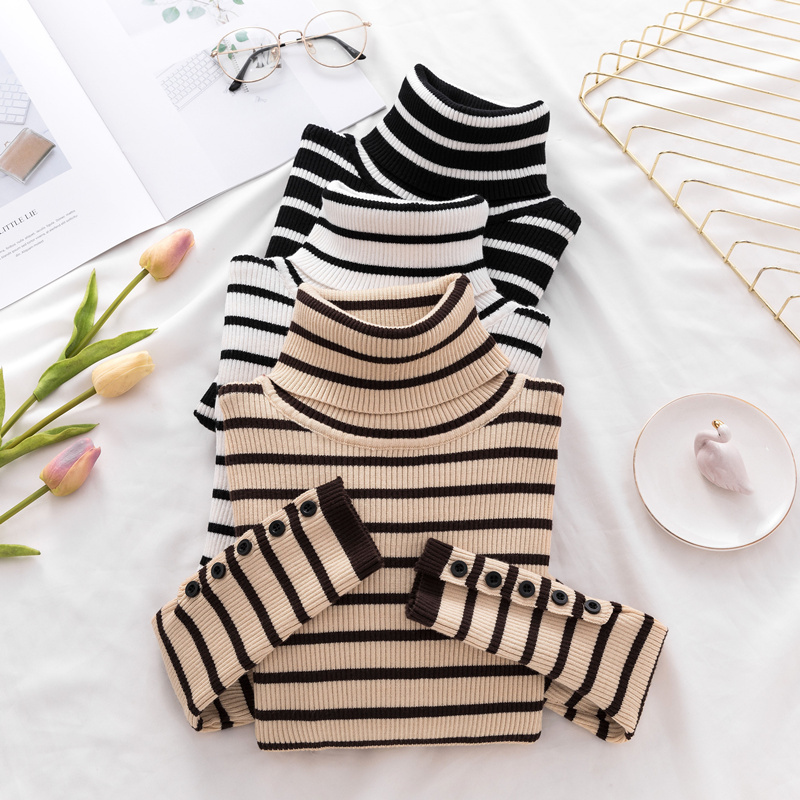 Striped Knit Sweater Versatile Slim Fit Turtleneck Base Shirt Women's Autumn and Winter Long-Sleeve Sweater 2024 New Trendy Inner Wear Top