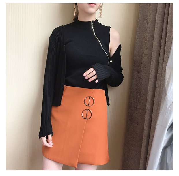 Hộp đêm gợi cảm của phụ nữ nhỏ cổ cao chéo chéo dây kéo phần mỏng len mùa hè áo len nữ không tay vest bó sát áo len nữ cổ cao