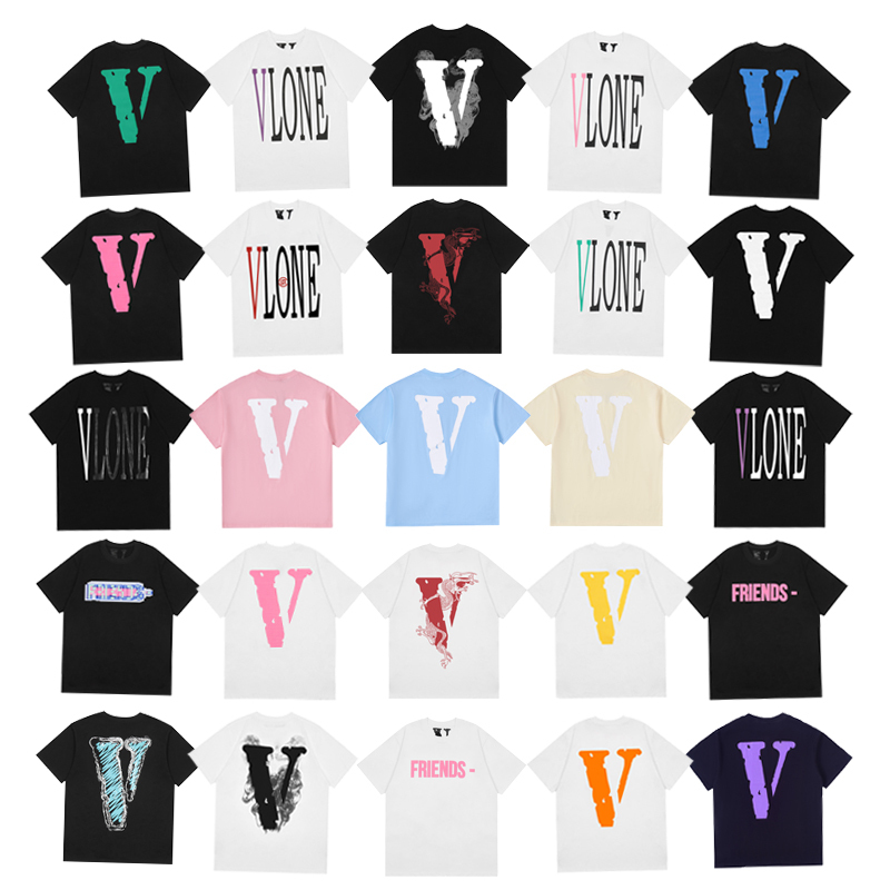 Vlone Fast Friends Reflective Large V Pure Cotton T-Shirt Loose Summer American Style Trendy Brand Unisex Couple Short Sleeve