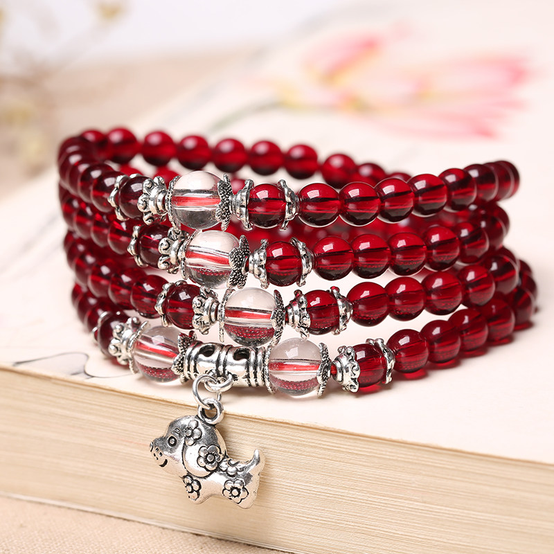 Crystal stall Handmade accessories Imitation Pomegranate Stone Wine Red Crystal Handstring Tiger Zodiac Zodiac Daughter's Korean Edition Ornament Gift