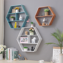 Retro wall grocery storage compartment partition wall shelf solid wood wall storage shelf creative