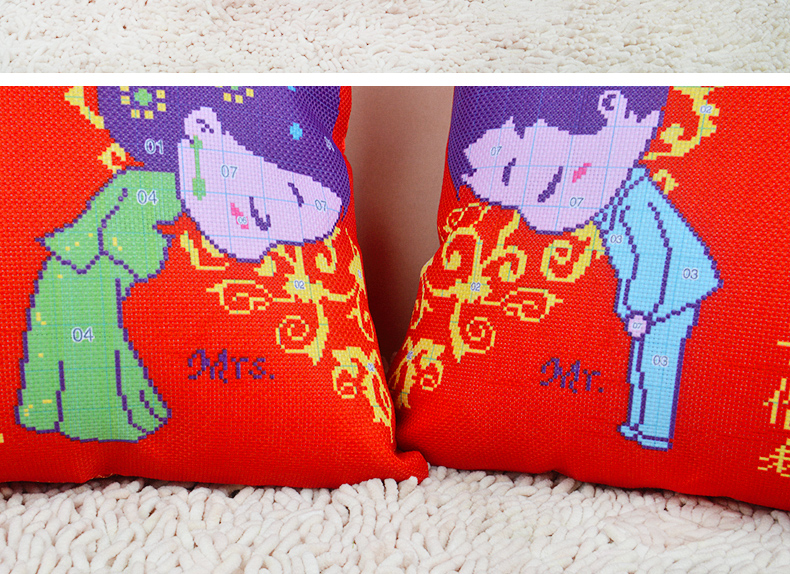 Các cross stitch gối vợ chồng kết hôn mới được in trên các đám cưới lễ hội màu đỏ phòng khách phòng ngủ kết hôn gối phòng - Công cụ & phụ kiện Cross-stitch dụng cụ thêu