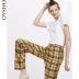 Oysho mùa thu đông giảm giá Flannel mid-eo sọc quần nhà quần quần cotton nữ 30334623325 quần kaki nữ Quần tây