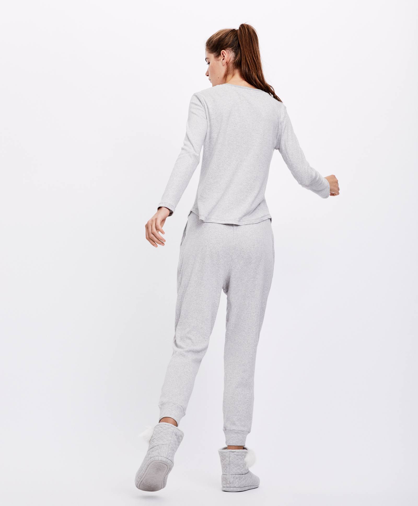 Oysho giảm giá mùa thu và mùa đông Quần sọc nhà ấm áp quần ngủ ấm áp của phụ nữ cotton giữa eo 31760579812 bộ mặc nhà
