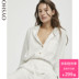 Oysho trắng linen V-Cổ nhà dịch vụ nhà đồ ngủ nữ mùa hè dài tay áo 31086102250 Pyjama