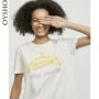 Oysho sun lemon pattern trắng vòng cổ dịch vụ nhà đồ ngủ nữ mùa hè ngắn tay T-Shirt 30659581959 đồ mặc nhà