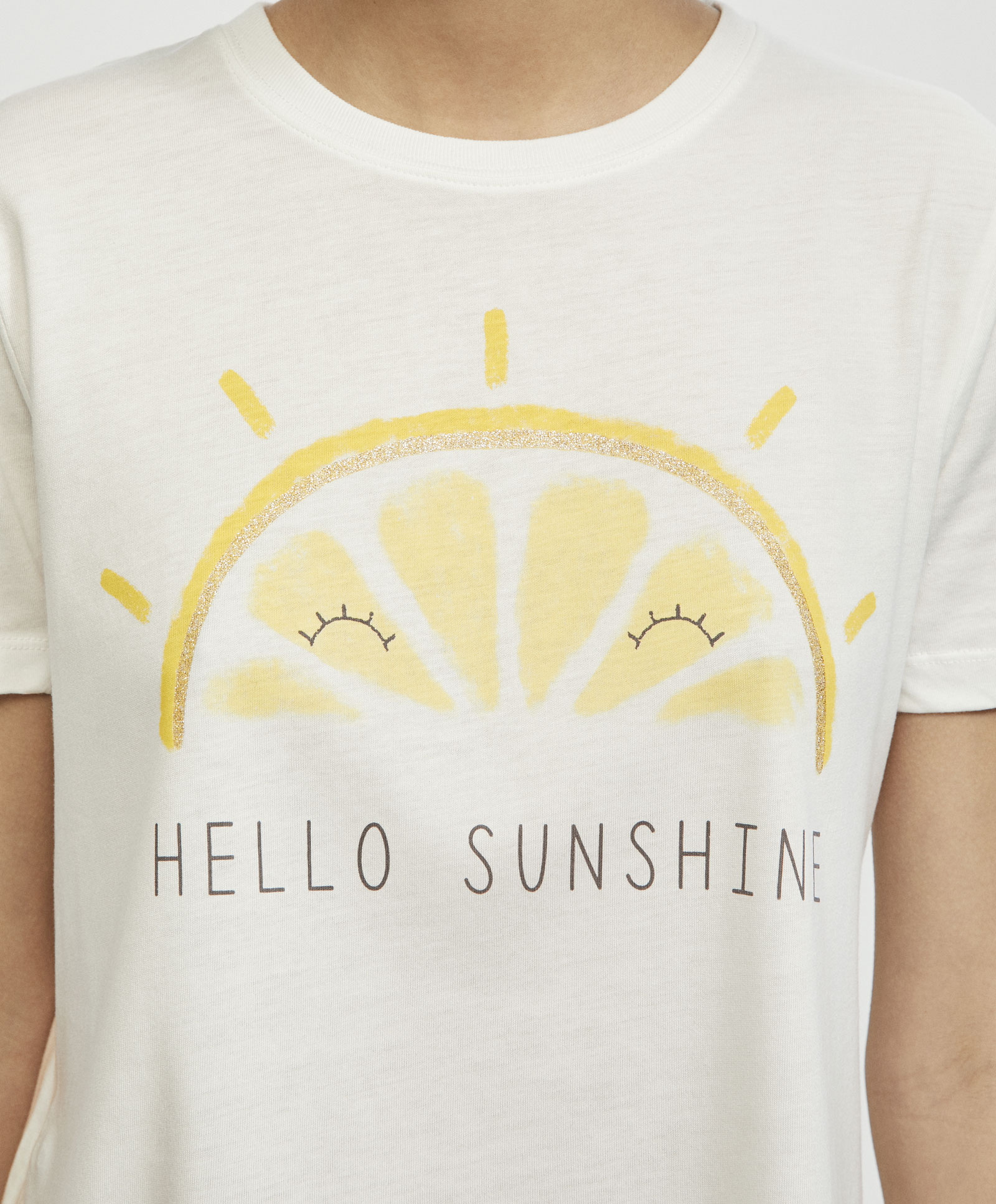 Oysho sun lemon pattern trắng vòng cổ dịch vụ nhà đồ ngủ nữ mùa hè ngắn tay T-Shirt 30659581959