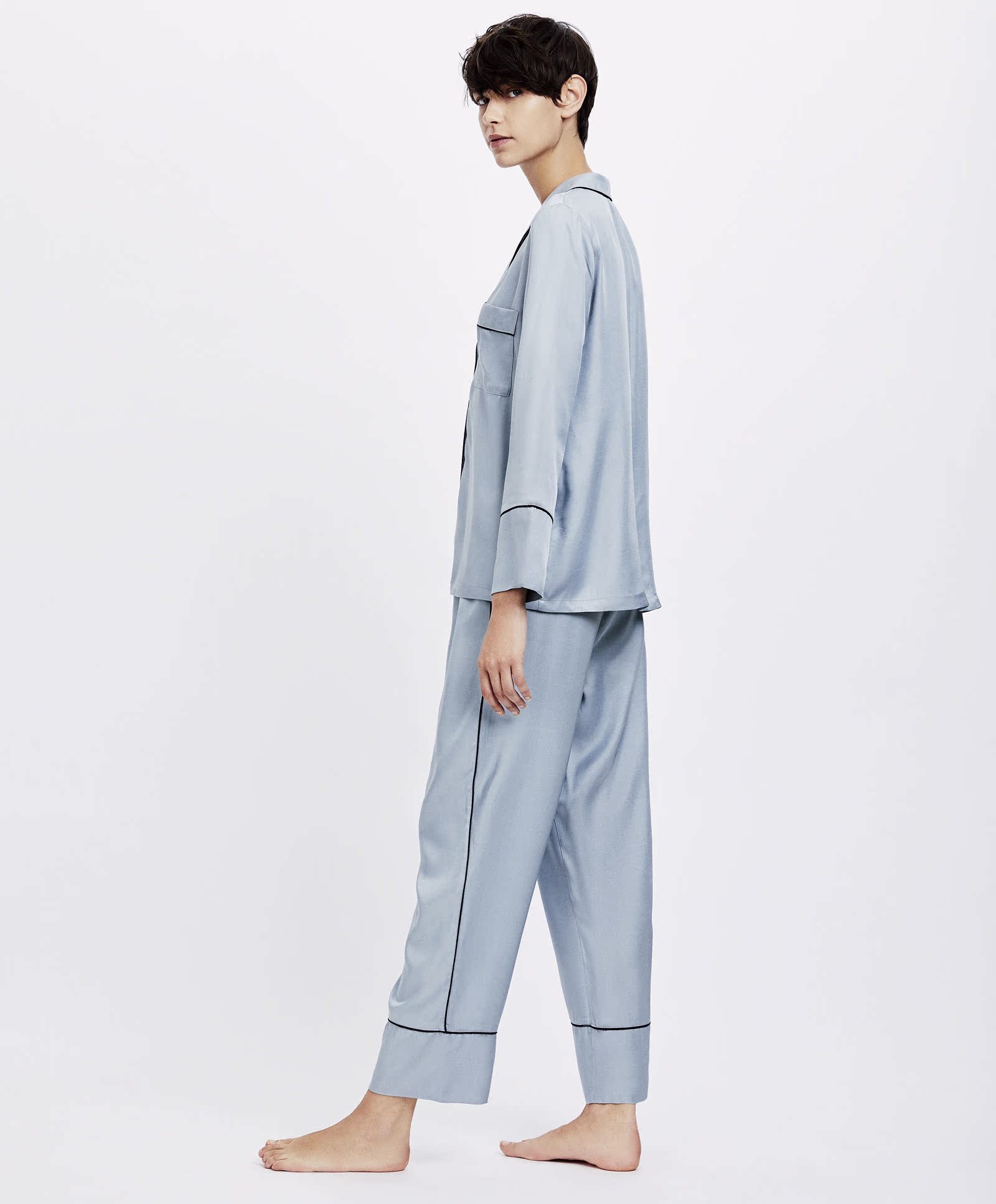 Oysho màu xanh ống nhà quần pyjama quần eo nữ mùa thu và mùa đông 30320632499 quần baggy nam