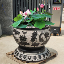 Green Stone Fish Tank Flower Pot Patio Stone Watercylinder Stone Sculpture Large Vat Stone Vat fish species Flowers Outdoor Stone Round Vat Stone Basin