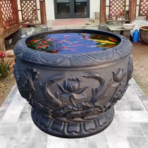 Stone Carving Fish Tank Flower Pot Green Stone Courtyard Fish Tank Stone Water Cylinder Stone Vat fish seed Flowers Stone Round Vat Outdoor Stone Basin