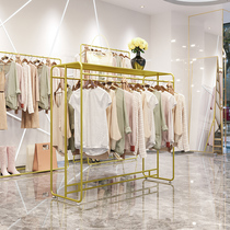 Light luxury iron clothing store double row Zhongdao display stand gold men and women shop in the middle running table hanging hangers on both sides