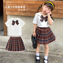 Childrens JK summer uniform set Foreign two-piece short sleeve Spring Girl 10-year-old half pleated skirt genuine