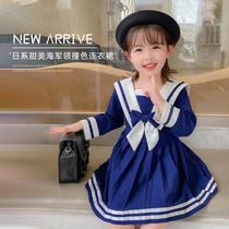 Childrens college style dress 3 years old 5 years old autumn baby spring and autumn girl skirt girl navy collar long sleeve autumn