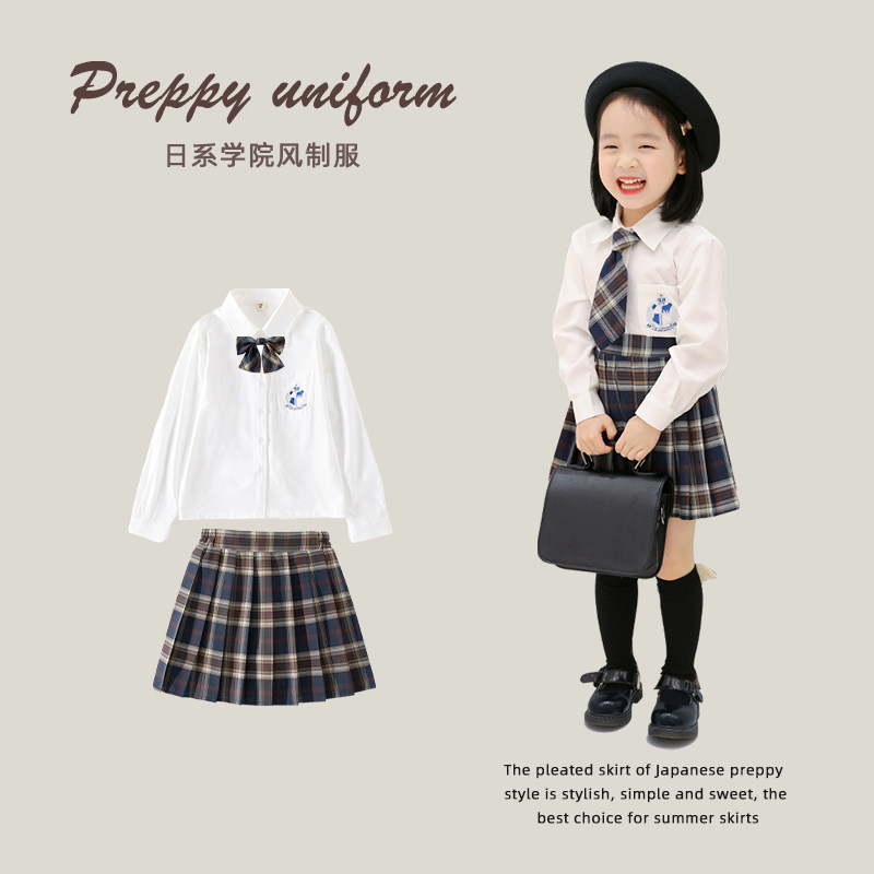 Girls jk uniform college wind suit full skirt summer dress 2022 spring and autumn genuine 10-year-old children's baby school uniform