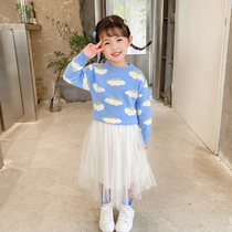 Girl autumn 2021 New Tide set Children Baby foreign style autumn children pullover sweater skirt two-piece set