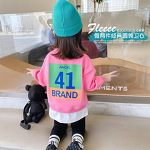 Girls Sweats 2021 Autumn Girls Autumn Clothes Plus Fake Two-piece Top Pullover Baby Spring and Autumn Children Long Sleeve
