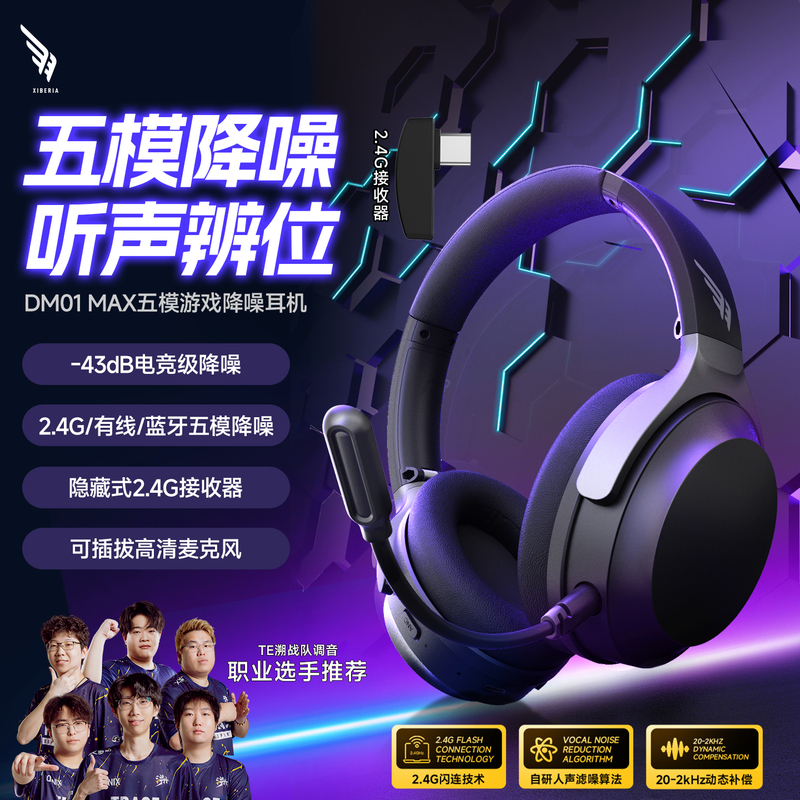 Siberian Feather Dm01Max Wireless Gaming Headset, E-Sports Dedicated Computer Headset with Active Noise Reduction