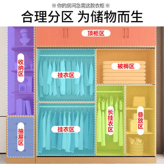 实木衣柜家用卧室小户型推拉门轻奢柜子现代简约出租房定制衣橱