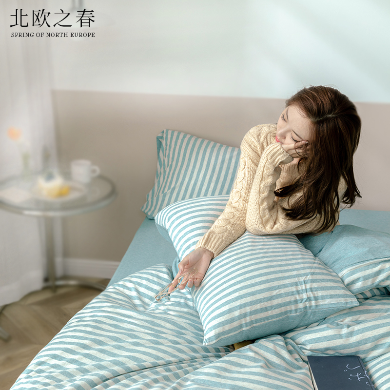 Tianzhu Cotton 100% Pure Cotton A-Grade Four-Piece Set Knitted 100% Pure Cotton Bed Sheet Fitted Sheet Bedding