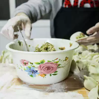 Special thickness 18-24cm enamel wash bowl with LID LID LID Pan Pan pan bottom bowl old lard basin and noodle home basin