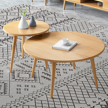 Nordic solid wood coffee table Simple living room combination furniture Round a few beech Japanese logs Side a few corners a few small round tables