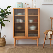 Nordic dining side cabinet Solid wood living room Modern simple cupboard Light luxury one-piece wall tea cabinet Kitchen cabinet Household