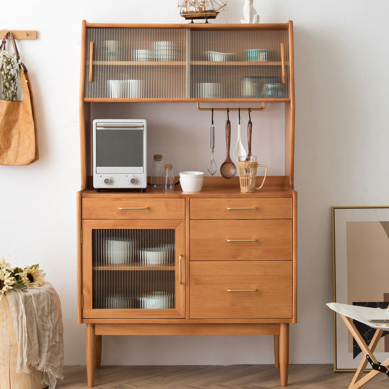 Nordic Dining Cabinet Modern Simple Solid Wood Wine Cabinet One Wall Cabinet Restaurant High Cabinet Japanese Tea Wardrobe