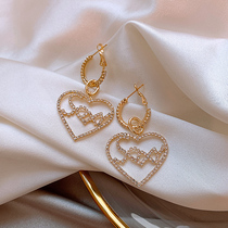 2020 New s925 Silver Pin Letter Peach Heart Earrings Woman Individuality Japan-ROK Tide Temperament Exaggerated Earring Earrings Ornament