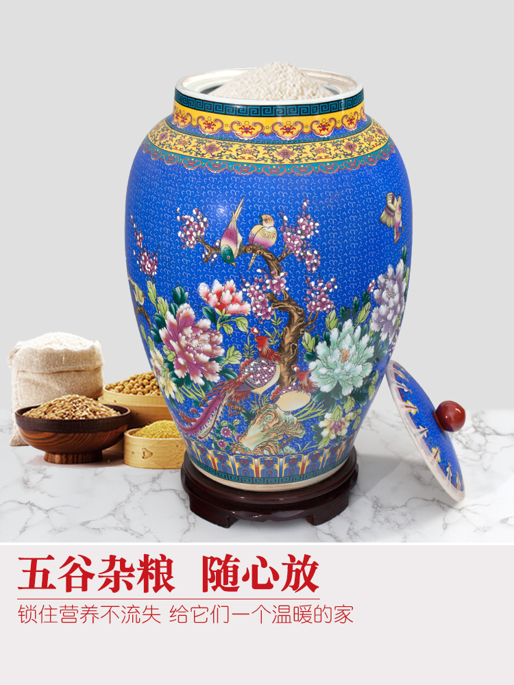 Jingdezhen ceramic barrel ricer box 20 jins 30 jins of 50 pounds to take rice storage box cover household moistureproof insect - resistant rice pot